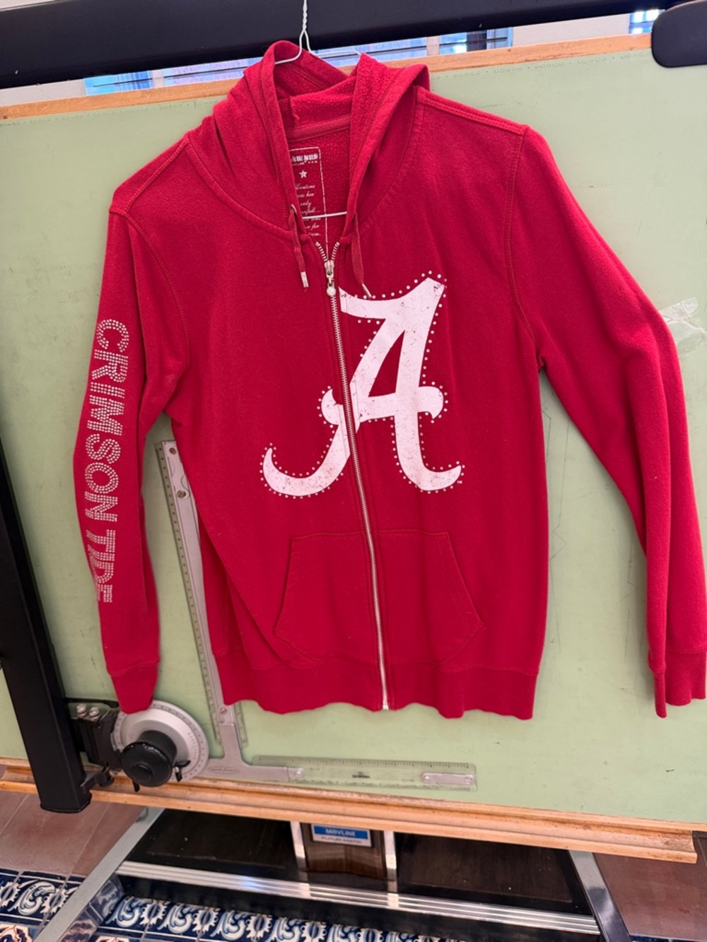 Alabama Crimson Tide Red Zip-Up Hoodie with Embellished 'A'